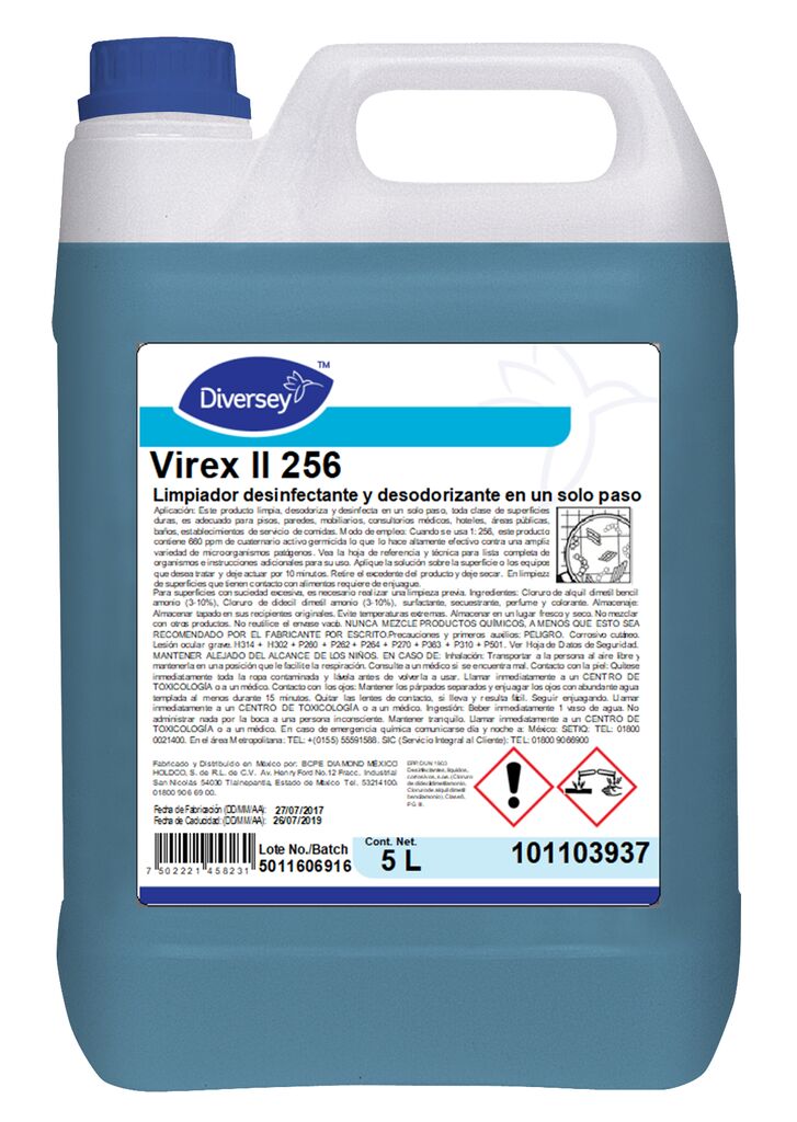 VIREX II 256 4x5L - Limpiador desinfectante y desodorante de un solo paso